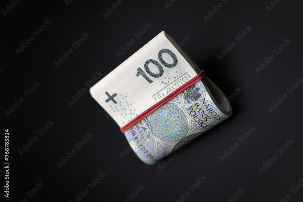 Polish hundred zloty banknotes, currency, finance and economy.