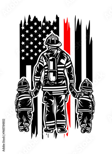 US Father & Sons Firefighter | Firefighter | Fire Hero | 911 Emergency | Rescuer | Fire Department | Fire Depot | Firefighter Family | Original Illustration | Vector and Clipart | Cutfile and Stencil