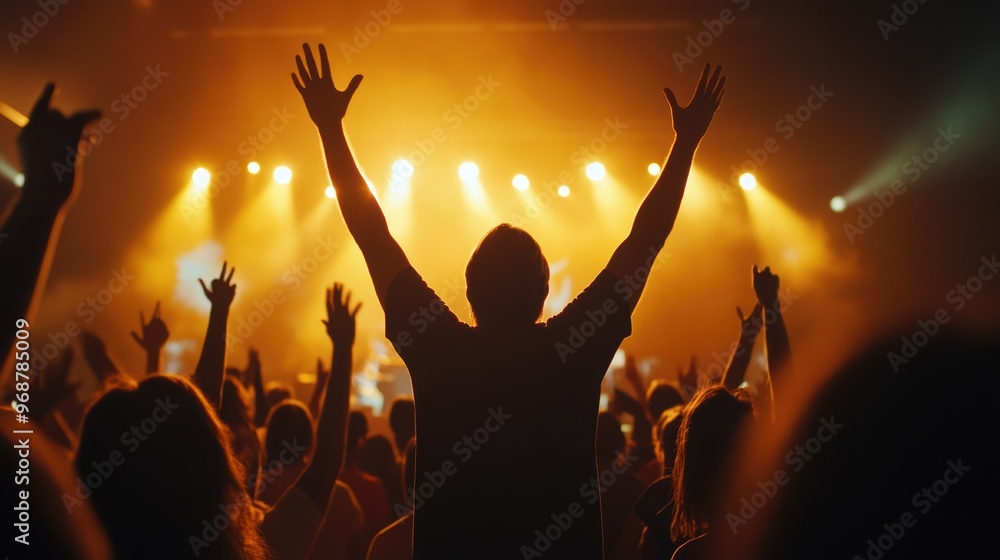 A vibrant concert scene with an enthusiastic crowd celebrating during a live performance, illuminated by dynamic stage lights. A vibrant concert scene with an enthusiastic crowd celebrating during a live performance, illuminated by dynamic stage lights.