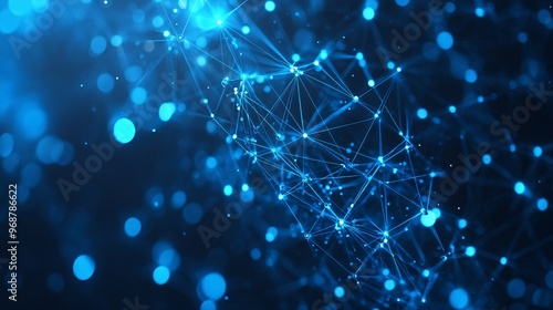 Neural network with interconnected glowing nodes on a dark background symbolizing AI and machine learning processes futuristic tech-inspired design Large space for text in center Stock photo with
