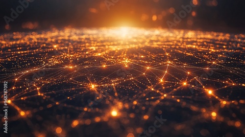 Interconnected nodes and glowing lines representing neural networks and AI processes futuristic data-driven tech concept Large space for text in center Stock photo with copy space