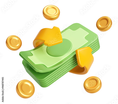 Currency Exchange with Cash and Coins icon 3D Illustration
