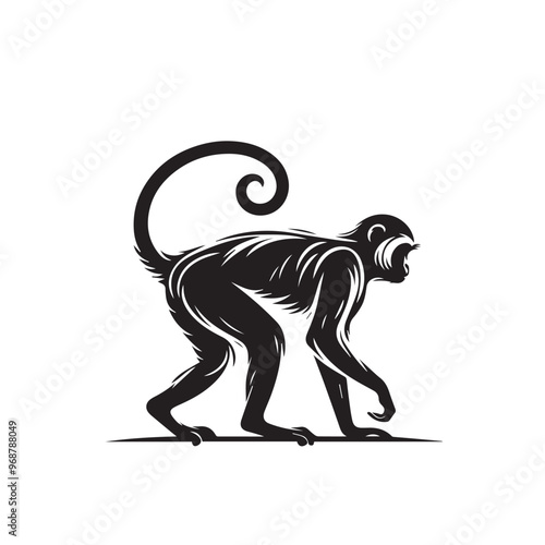 Monkey silhouette. Monkey vector design black and white. Monkey logo, icon. photo