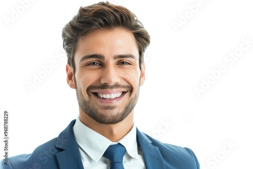 Portrait of a handsome smiling business man isolated on white background