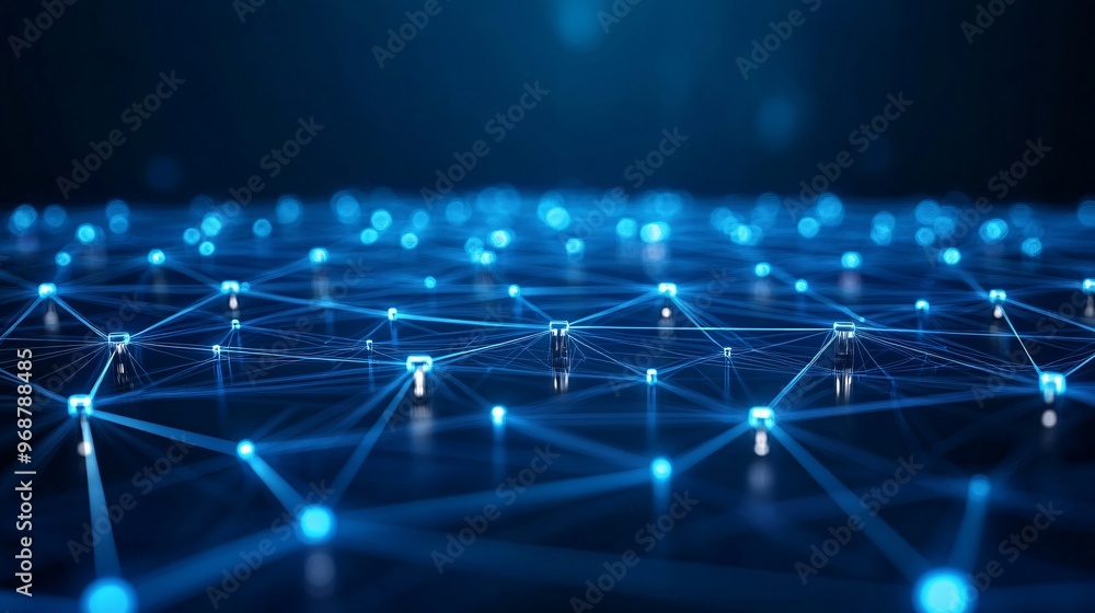 Glowing neural network web of interconnected nodes forming an abstract pattern representing AI and machine learning in a tech-driven concept Large space for text in center Stock photo with copy space Glowing neural network web of interconnected nodes forming an abstract pattern representing AI and machine learning in a tech-driven concept Large space for text in center Stock photo with copy space