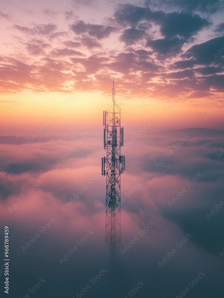 Fototapeta premium aerial view of electrical tower during morning - ai