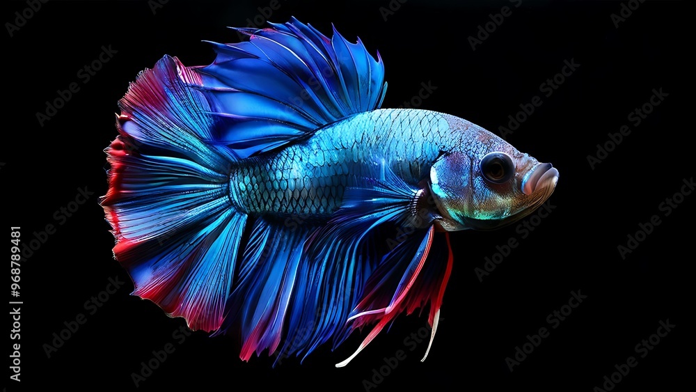 Fototapeta premium A Vibrant Blue and Red Betta Fish with Flowing Fins