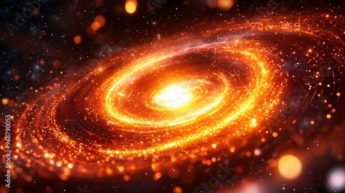 Flowing energy lines and particles creating an abstract representation of quantum computing in a futuristic high-tech landscape Large space for text in center Stock photo with copy space