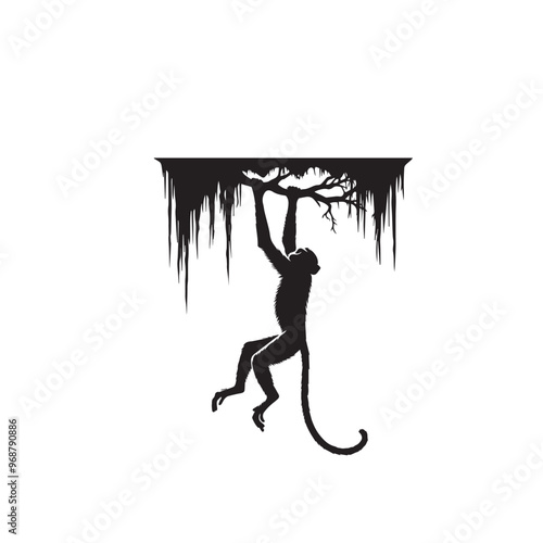 Monkey silhouette. Monkey vector design black and white. Monkey logo, icon.