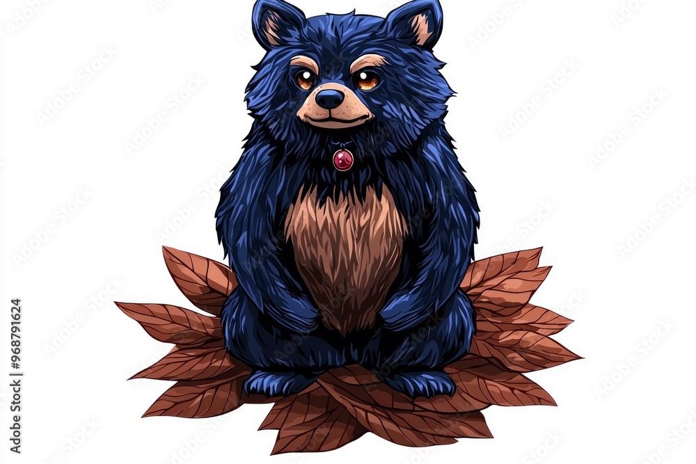 Cute Cartoon Bear Sitting on Autumn Leaves Cute Cartoon Bear Sitting on Autumn Leaves