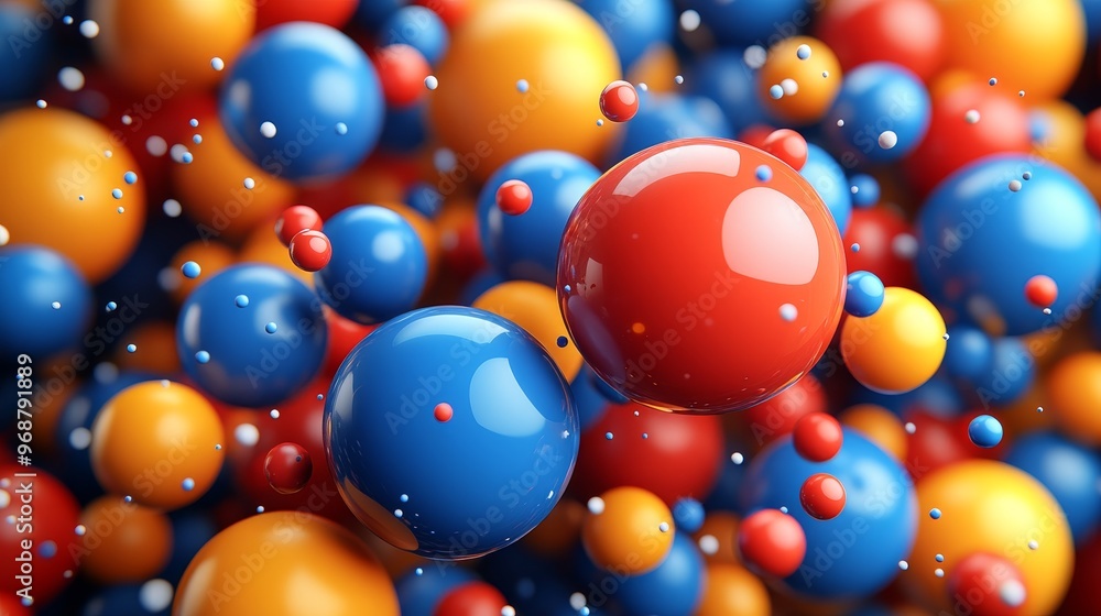 Vibrant abstract composition of colorful spheres creating a dynamic and playful visual experience in a 3D space. Vibrant abstract composition of colorful spheres creating a dynamic and playful visual experience in a 3D space.