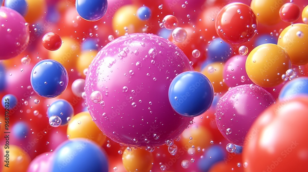 Vibrant composition of colorful spheres filled with bubbles, creating an abstract and dynamic visual experience. Vibrant composition of colorful spheres filled with bubbles, creating an abstract and dynamic visual experience.