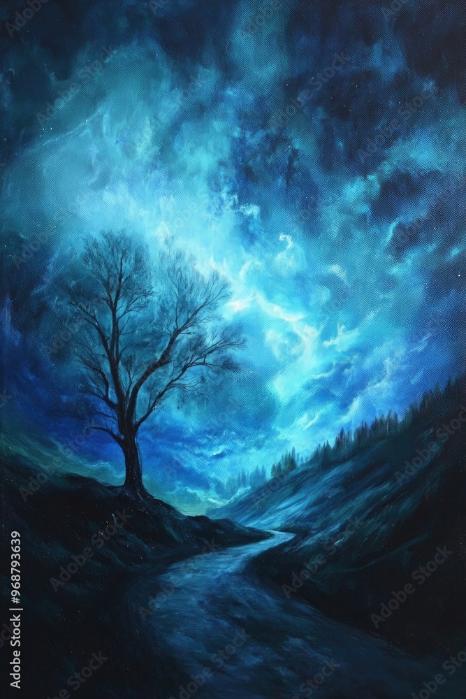 Aurora landscape painting featuring a night scene with a creative artistic expression Aurora landscape painting featuring a night scene with a creative artistic expression