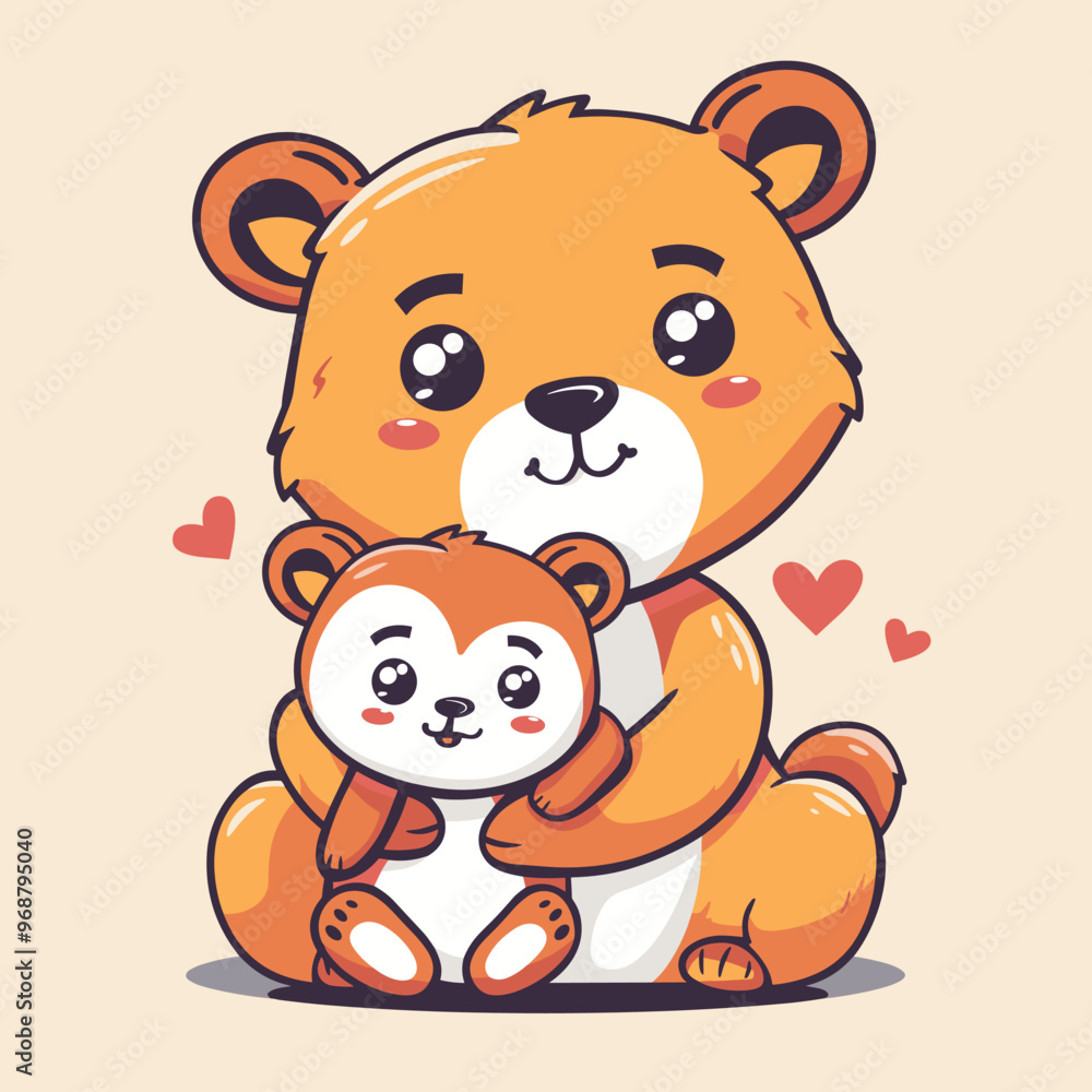 A cartoon bear is holding a baby bear in its arms A cartoon bear is holding a baby bear in its arms