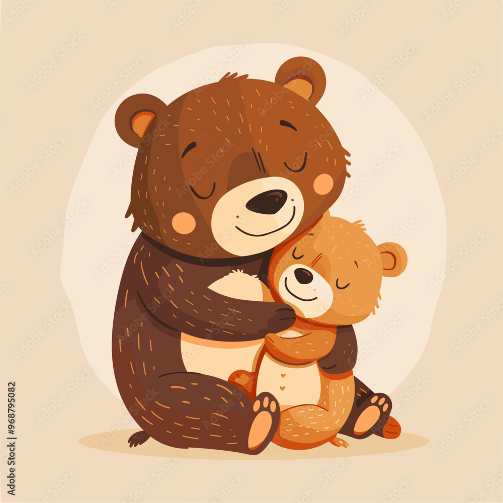 A cartoon bear is holding a baby bear in its arms A cartoon bear is holding a baby bear in its arms