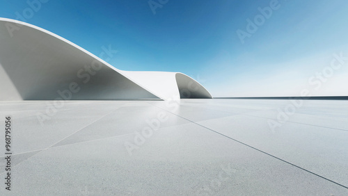Fototapeta Naklejka Na Ścianę i Meble -  3d render of abstract curve structure futuristic architecture with empty concrete floor