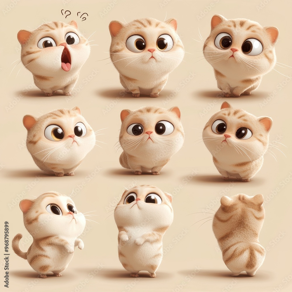 Charming White Cartoon Cat Expressions in a Playful Grid Layout Charming White Cartoon Cat Expressions in a Playful Grid Layout