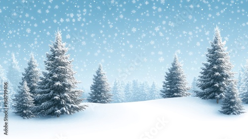 Wallpaper Mural Snow falling on beautiful coniferous trees in winter forest Torontodigital.ca