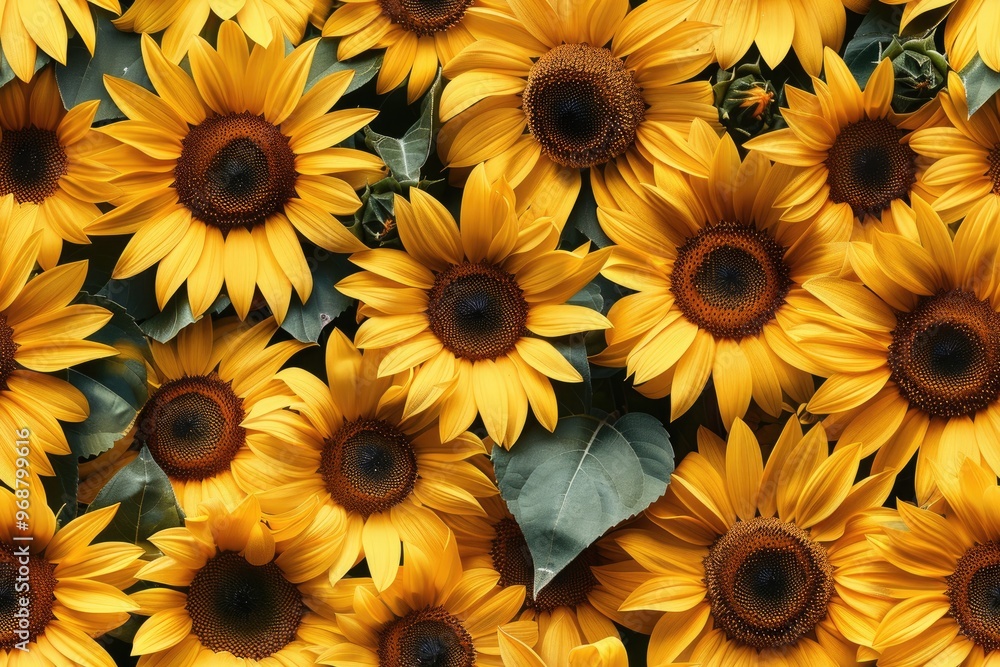Sunflowers blooming in a field of yellow petals, seamless pattern Sunflowers blooming in a field of yellow petals, seamless pattern
