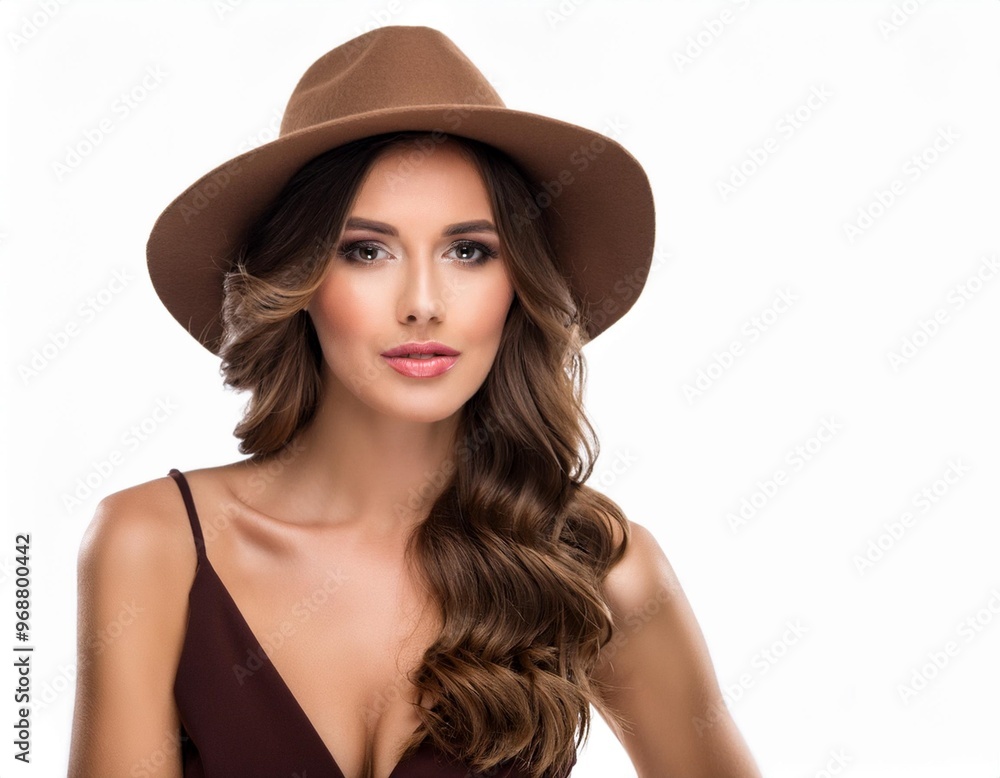 Beautiful Woman with Hat Isolated on White Background Beautiful Woman with Hat Isolated on White Background