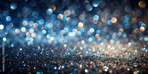 Defocused glitter vintage lights background in black, silver, and blue