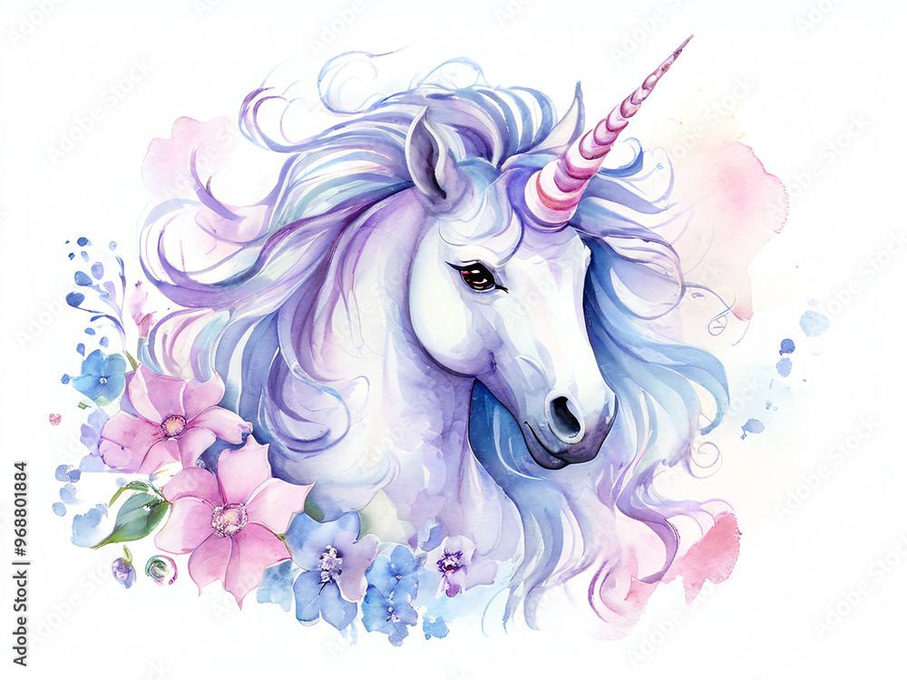 Isolated Unicorn Illustration on White Background, Dreamy Soft Pastel Colors Isolated Unicorn Illustration on White Background, Dreamy Soft Pastel Colors