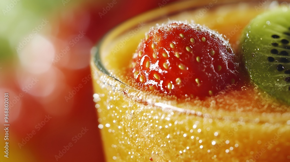 A close-up of a fusion smoothie, made with a unique combination of fruits and vegetables A close-up of a fusion smoothie, made with a unique combination of fruits and vegetables