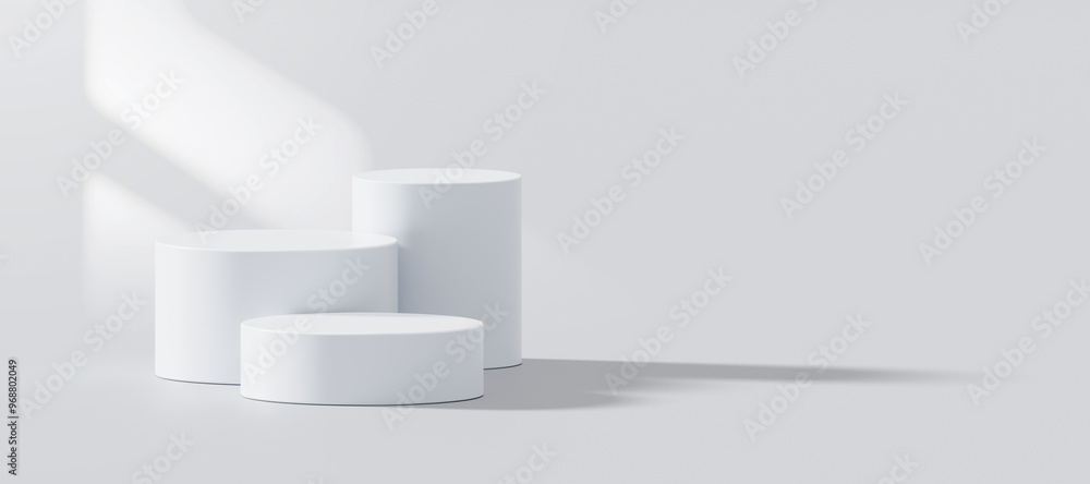 Fototapeta premium White podium background modern 3d platform presentation product display stage abstract stand showcase minimal light shadow empty mockup scene space design geometric pedestal show advertising studio.