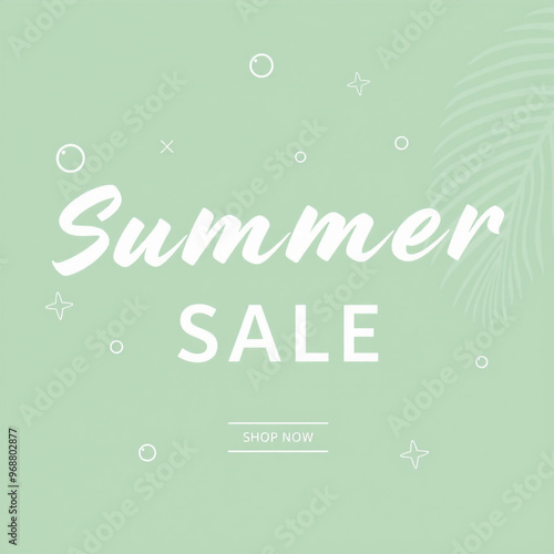 Wallpaper Mural A light green background with "Summer Sale" written in bold white cursive and sans-serif fonts, adorned with subtle tropical leaf patterns for a fresh and seasonal design Torontodigital.ca
