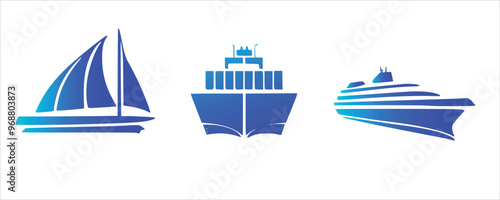 Set of ship vector logo, icon. Stock illustration. 