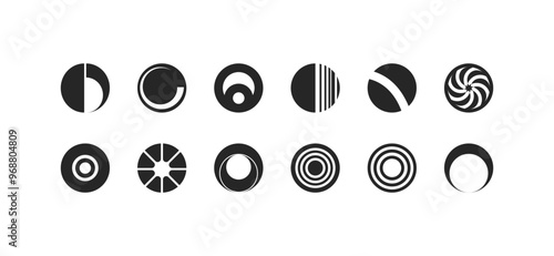 Modern vector set featuring abstract geometric shapes and circle icons, perfect for creative illustration and design projects that require a stylish and contemporary visual aesthetic.
