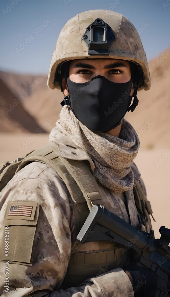 Portrait of a Modern Soldier in Uniform and Gear Portrait of a Modern Soldier in Uniform and Gear