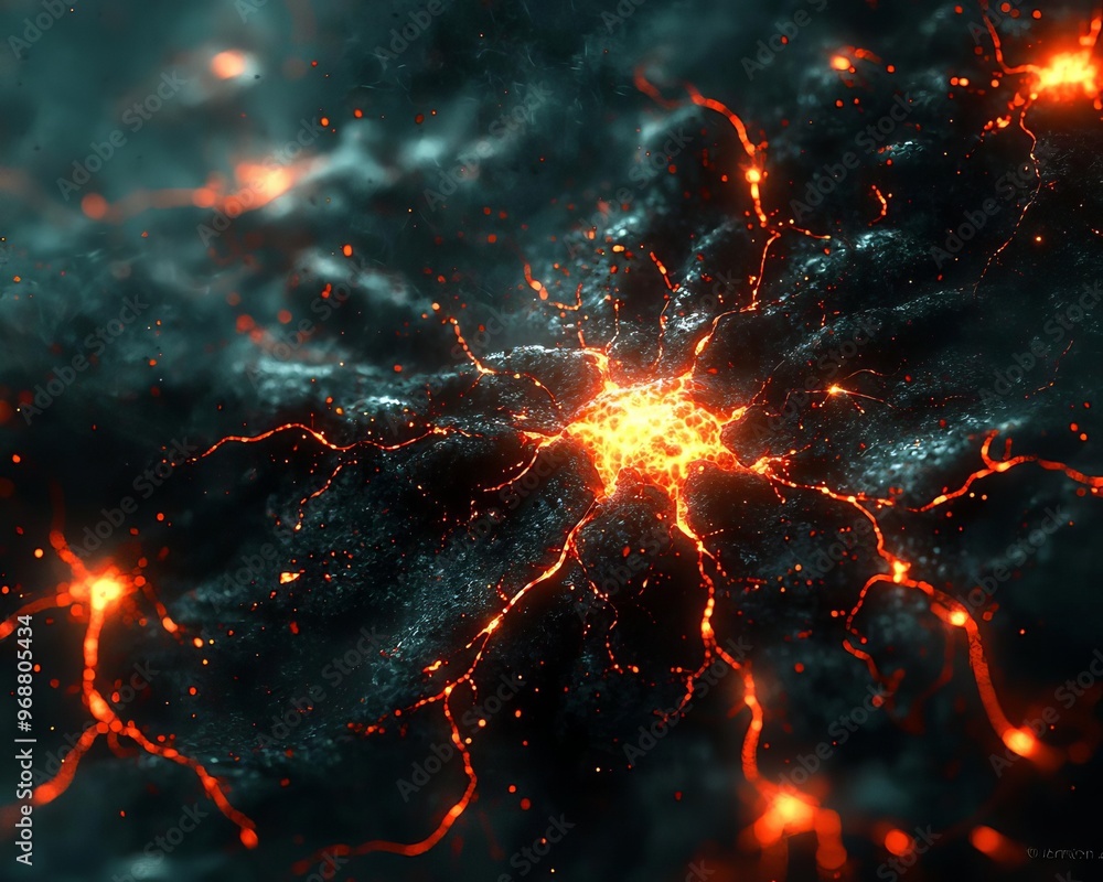 Artistic portrayal of the nervous system in chaos, with nerve endings scattered and glowing erratically, symbolizing discomfort nerve chaos, discomfort Artistic portrayal of the nervous system in chaos, with nerve endings scattered and glowing erratically, symbolizing discomfort nerve chaos, discomfort