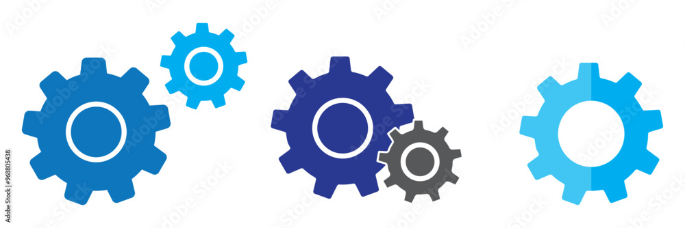 Gear setting vector icon set. Isolated black gears mechanism and cog wheel on white background. Progress or construction concept. Cogwheel icons UI vector. Gear setting vector icon set. Isolated black gears mechanism and cog wheel on white background. Progress or construction concept. Cogwheel icons UI vector.