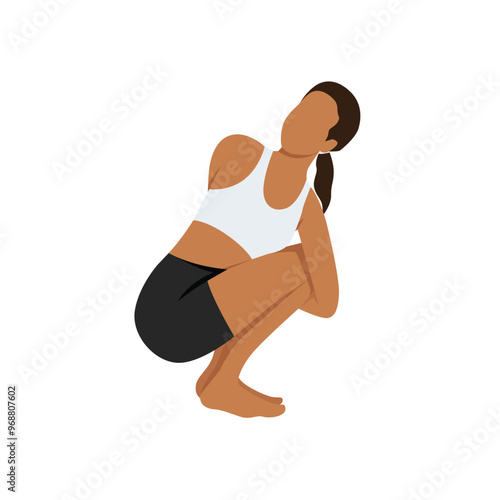 Young woman doing Reverse Table Top Pose Legs In Figure Four or Ardha Purvottanasana Pada Ardha Utkatasana. Flat vector illustration isolated on white background