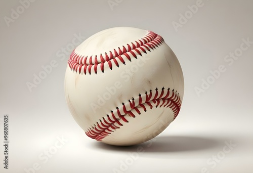 A baseball with red stitching and white stripes and with backgrounds