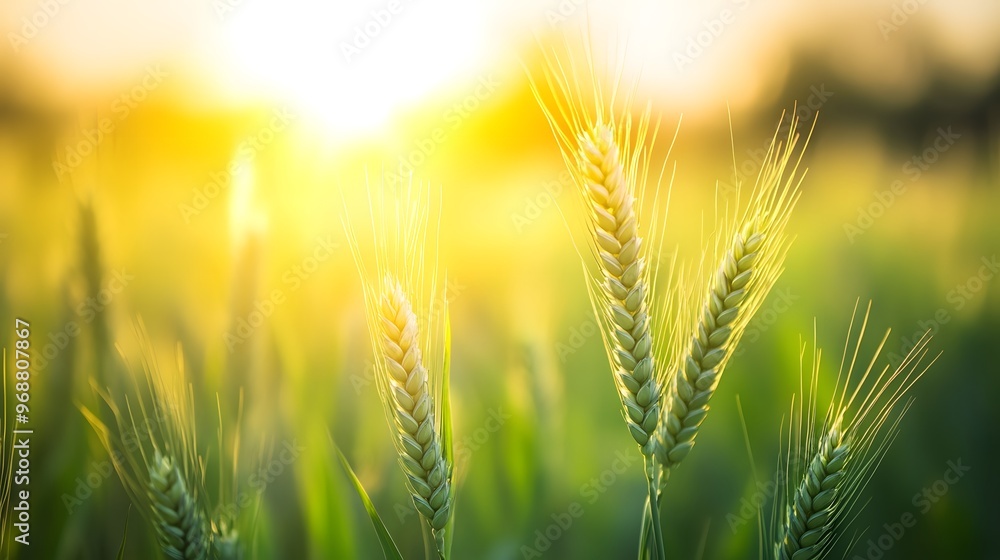 Fototapeta premium Wheat Field at Sunset Golden Hour in Nature