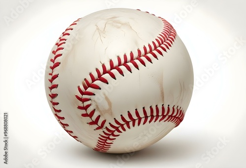 A baseball with red stitching and white stripes and with backgrounds