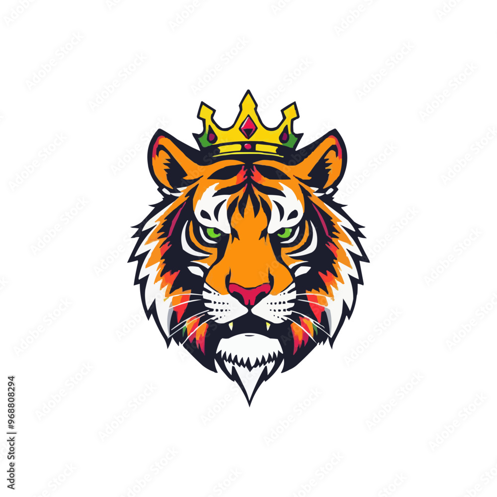 Fototapeta premium Tiger with crown esport mascot logo design. Editable vector logo tiger, tiger icon, tiger head, vector, sticker. Tigar head mascot logo design.