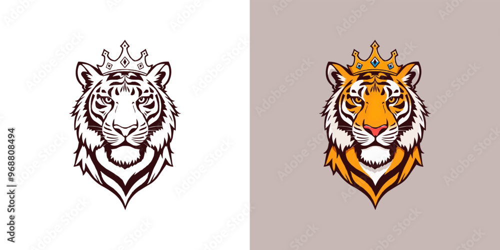 Tiger with crown esport mascot logo design. Editable vector logo tiger, tiger icon, tiger head, vector, sticker. Tigar head mascot logo design. Tiger with crown esport mascot logo design. Editable vector logo tiger, tiger icon, tiger head, vector, sticker. Tigar head mascot logo design.