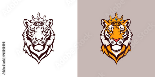 Tiger with crown esport mascot logo design. Editable vector logo tiger, tiger icon, tiger head, vector, sticker. Tigar head mascot logo design.