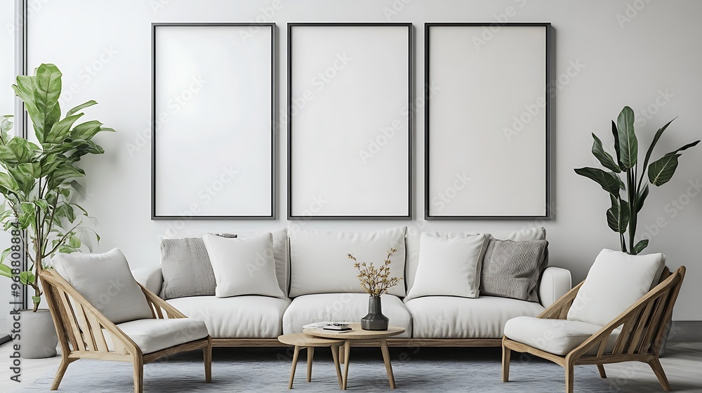 white sofa in a room with a frame white sofa in a room with a frame
