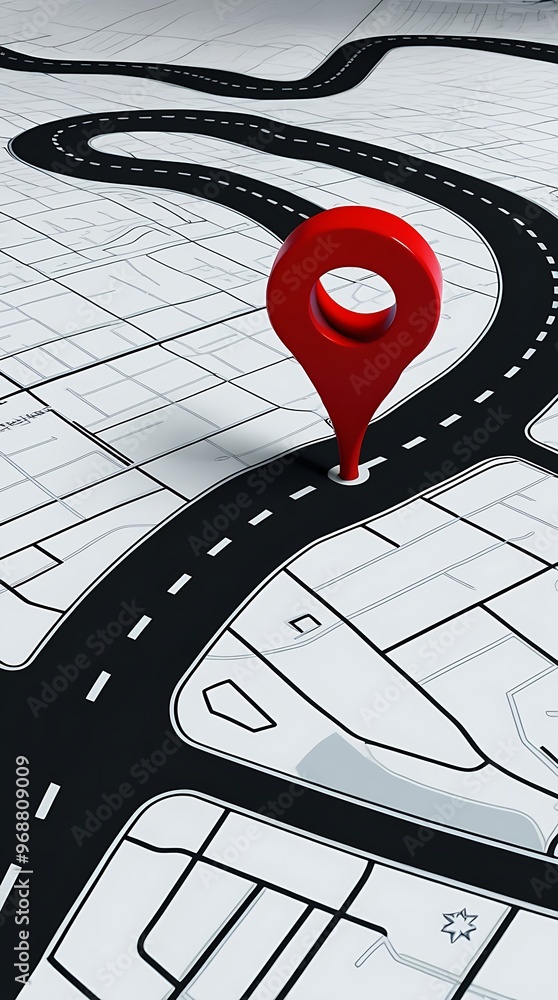 Digital illustration of a minimalist map layout with black and white ...