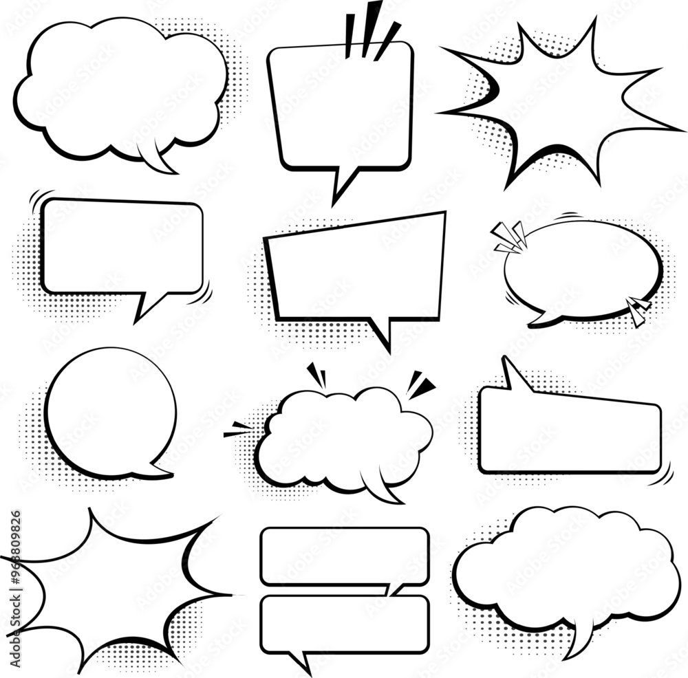 Fototapeta premium Speech bubble vector in halftone style set