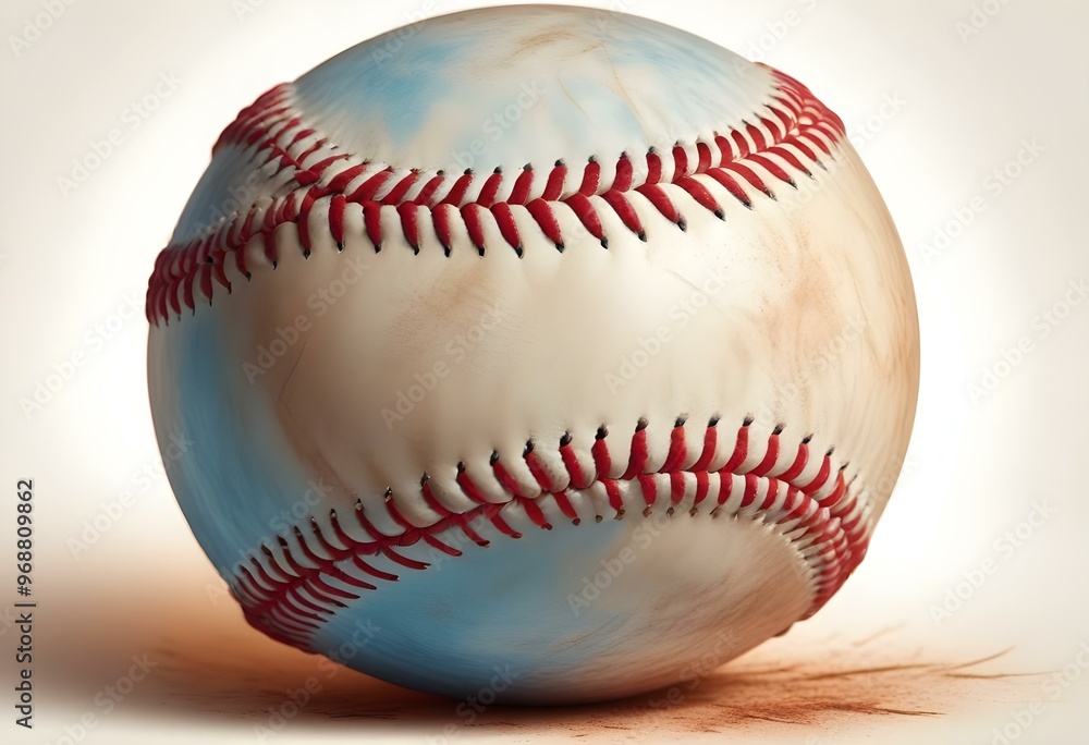 A baseball with red stitching and white stripes and with backgrounds A baseball with red stitching and white stripes and with backgrounds