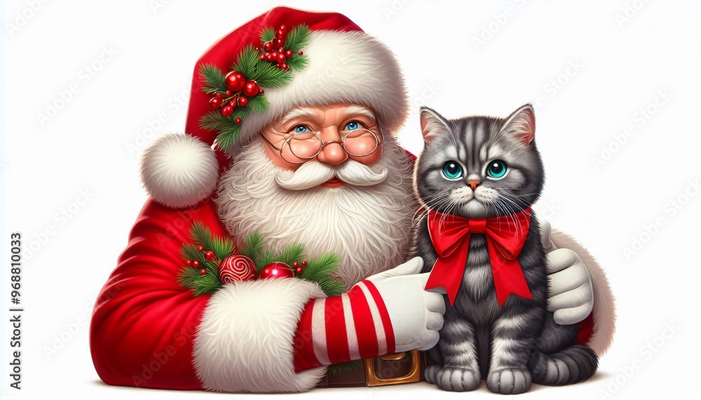 Santa Claus and Cat Christmas Illustration Santa Claus and Cat Christmas Illustration