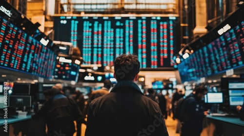 A Man Standing in Front of a Stock Market Display