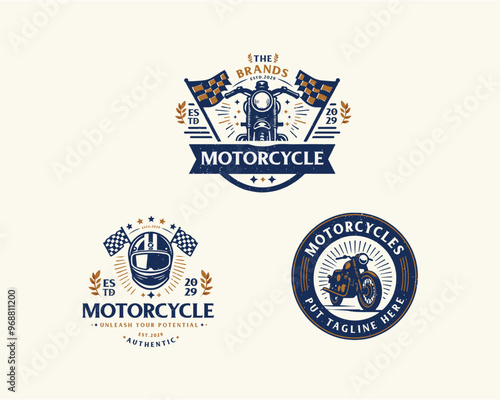 Set bundle classic racing competition motorcycle logo design for business company