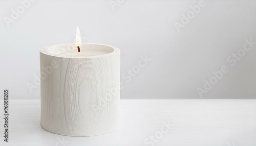 Wallpaper Mural white candle in a bowl,white wooden candle holder on a white background. with copy space image. Place for adding text or design,candle, light, flame, fire, wax Torontodigital.ca