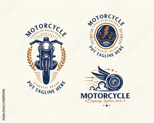 Set bundle classic racing competition motorcycle logo design for business company